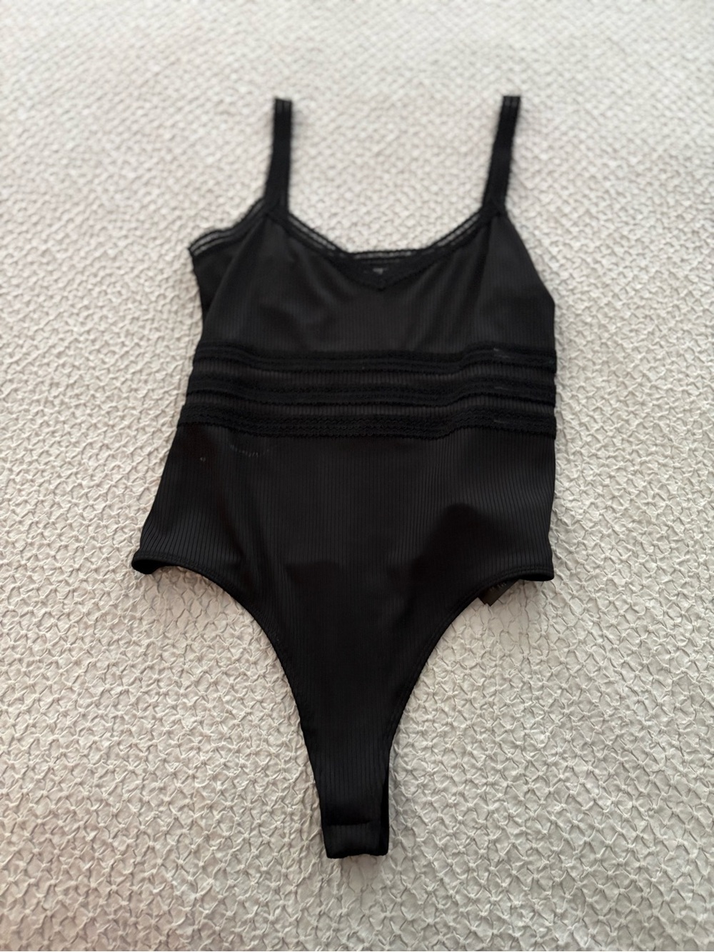Guess Black Ribbed Lace-Trim One-Piece